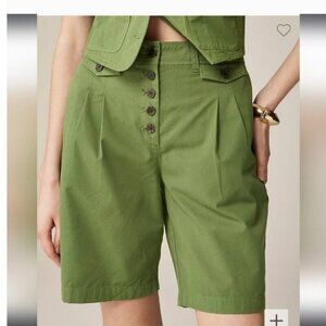 NWT J crew shorts women's 2 pleated high waist button fly 9" green chino cotton